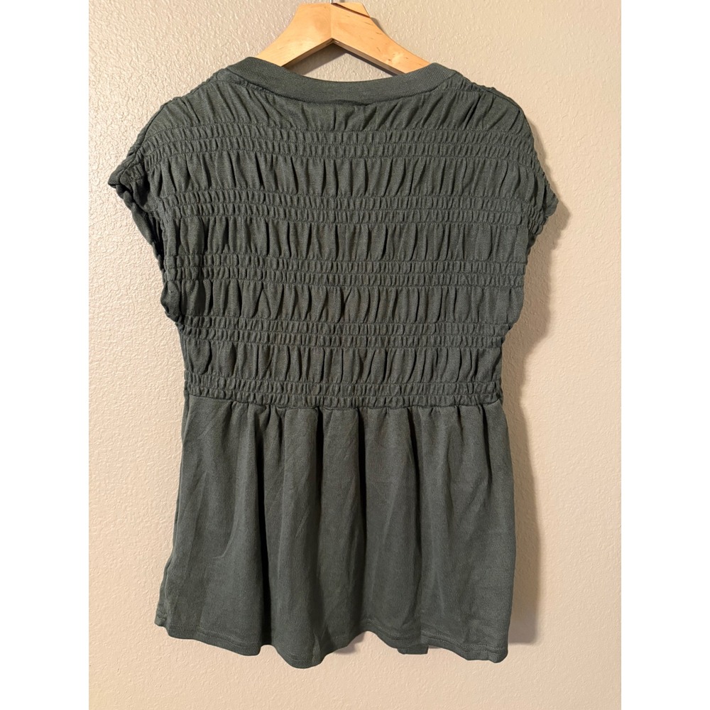 LuLaRoe Kaylin Oversized Cardigan XXS Dark Green Smocked Peplum Open Front NWT - Picture 2 of 7